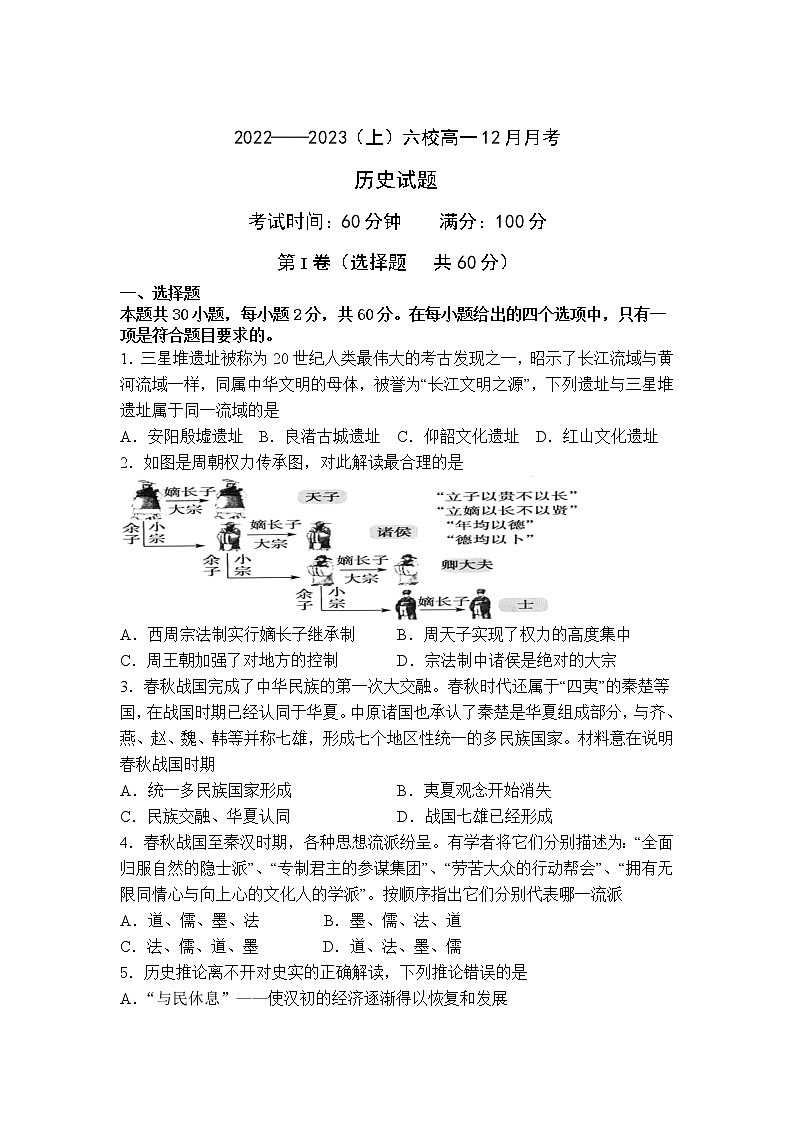 2022-2023学年辽宁省丹东市六校高一上学期12月联合考试（月考）历史试题含解析01
