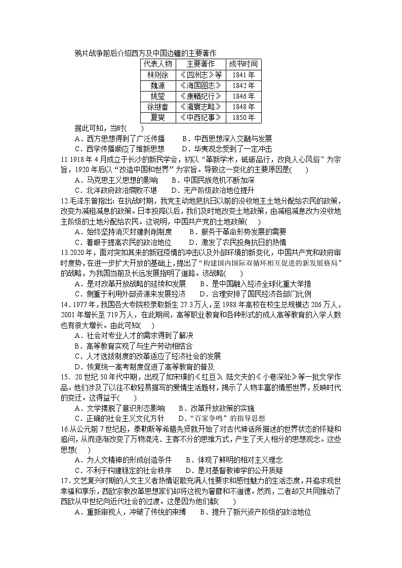 2022-2023学年陕西省榆林市第二中学高二上学期10月期中考试历史试题 （Word版）02