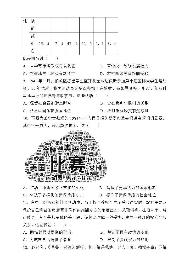 2023届高考考前冲刺训练（福建适用）历史试题第3页