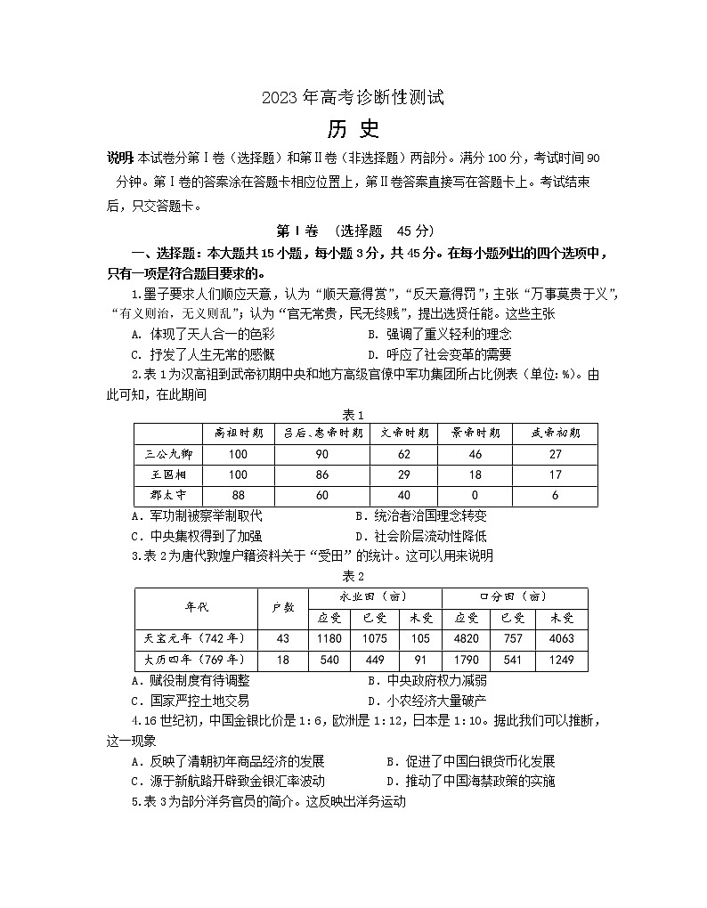 2023届山东省德州市、烟台市高三一模历史试题01