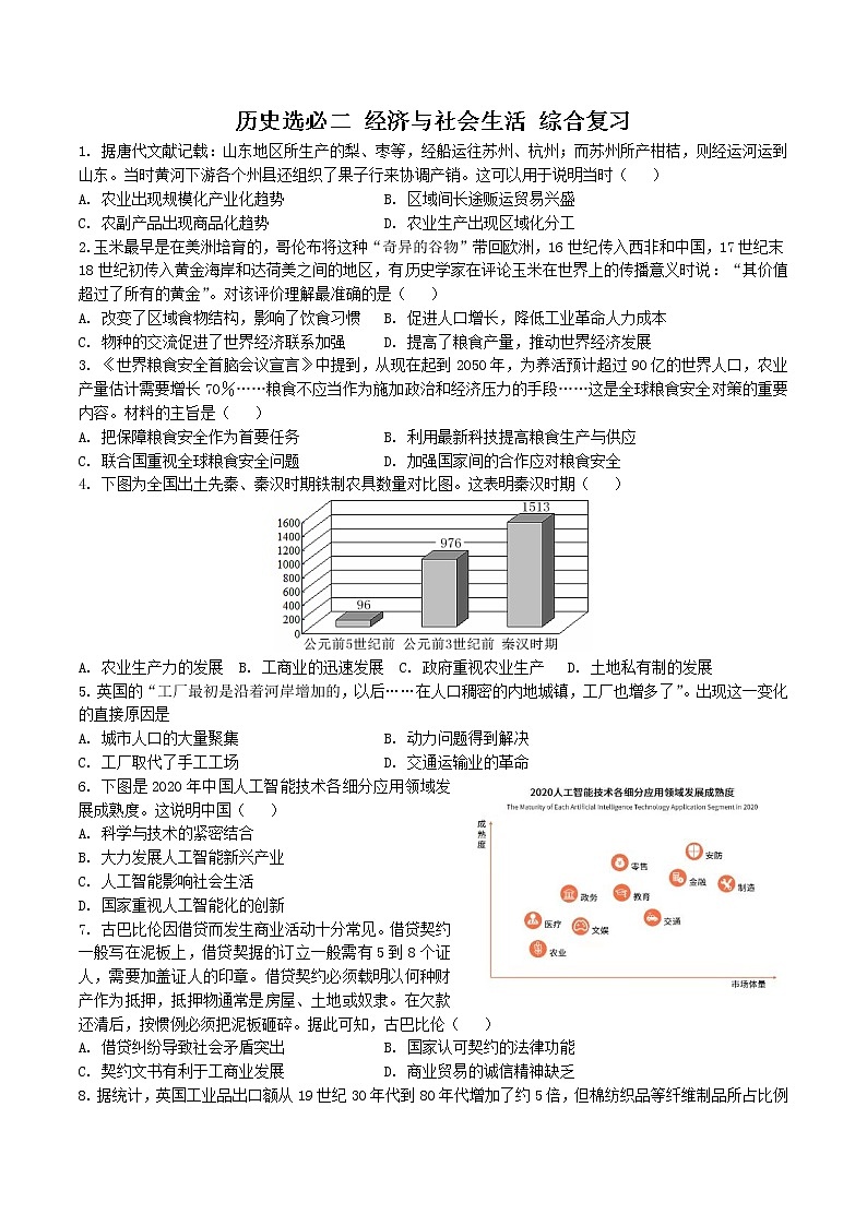 2022-2023学年高中历史统编版（2019）选择性必修二经济与社会生活综合复习 试卷01