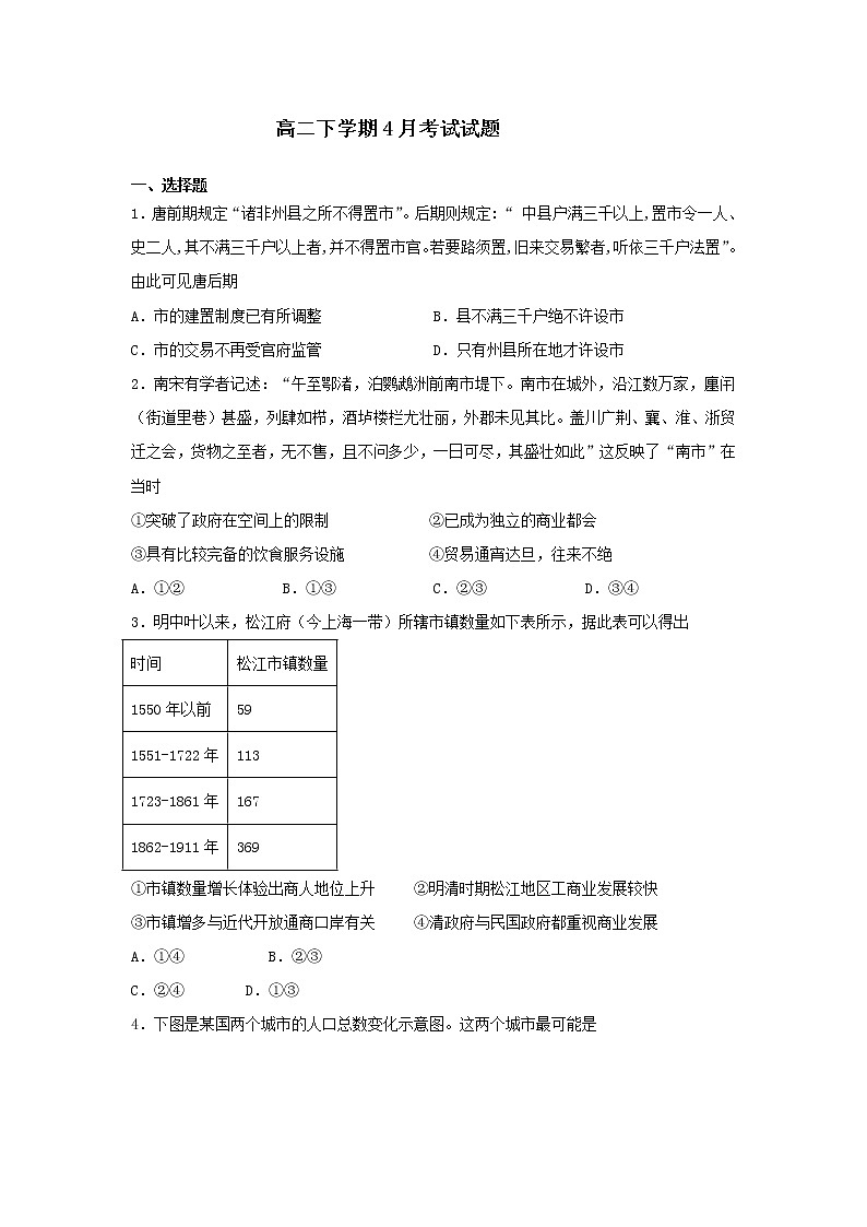 湖北省黄石市有色第一中学2022--2023学年高二下学期4月份考试历史试题第1页
