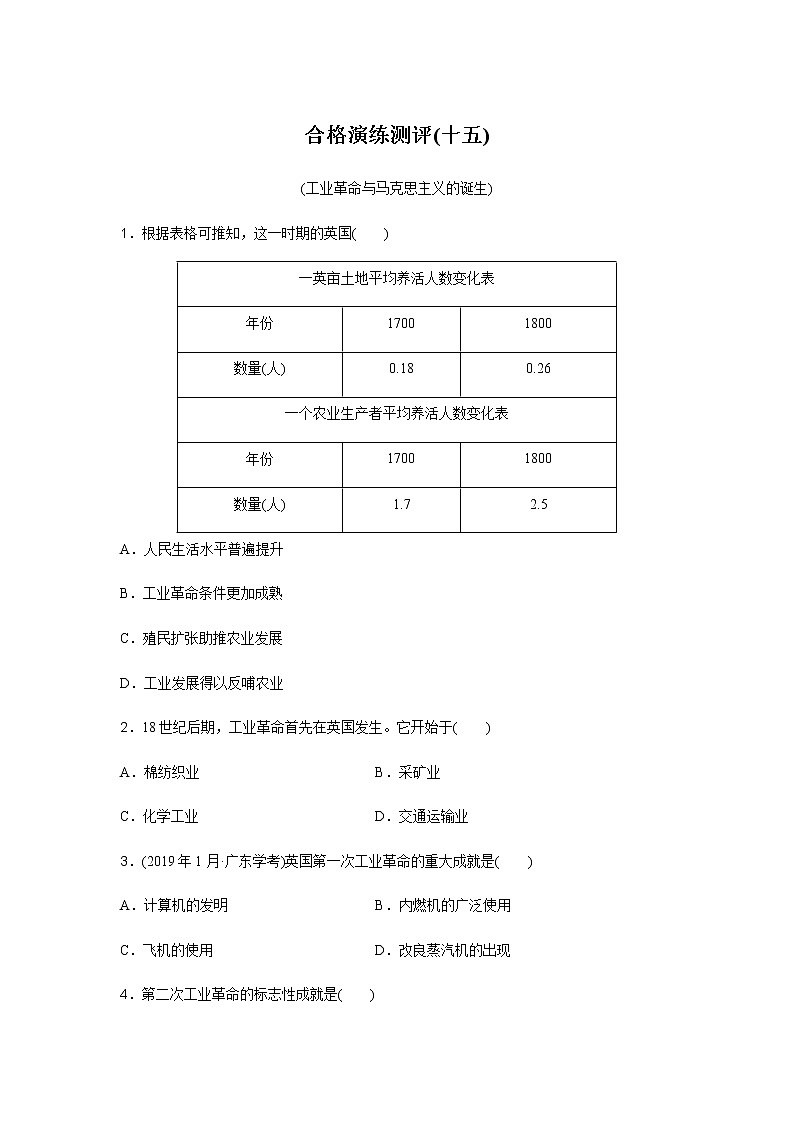 高中历史学业水平合格性考试演练测评(十五)含答案第1页
