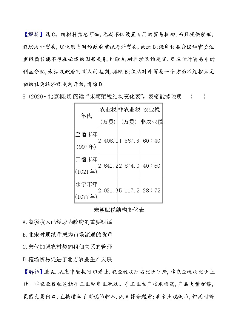 高考历史一轮复习课题11 辽宋夏金元的经济与社会 课时作业 (含详解)第3页