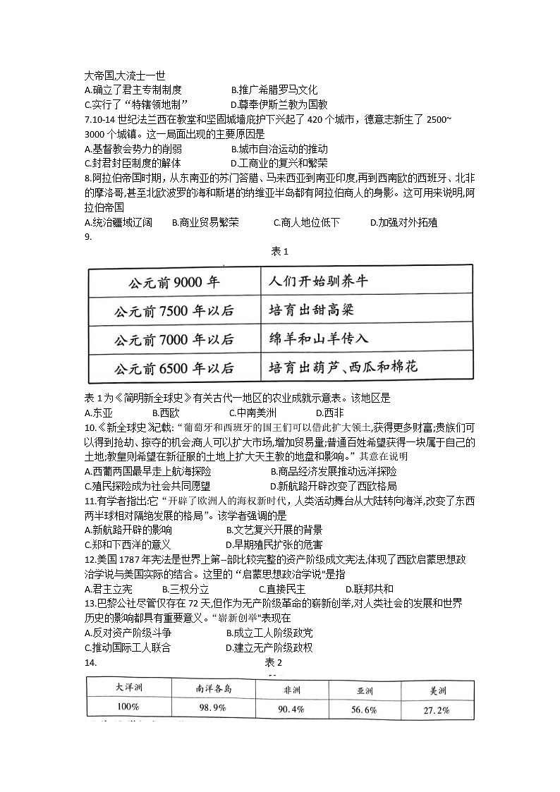 河南省焦作市2022-2023学年高一下学期期中考试历史试题02