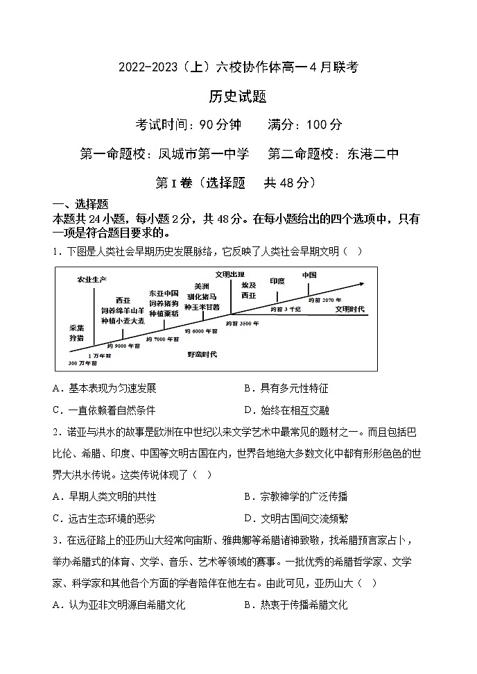 辽宁省六校协作体2022-2023学年高一历史下学期4月月考试题（Word版附解析）第1页