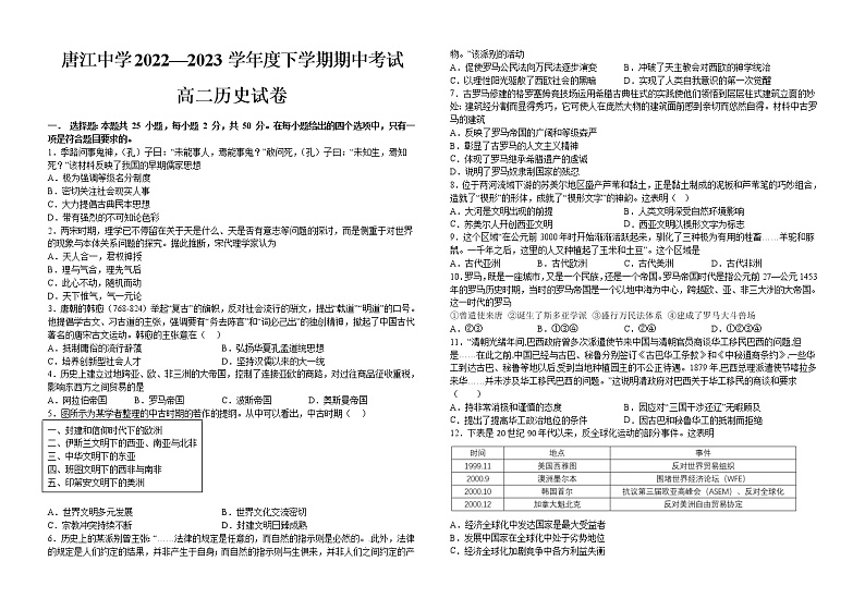 江西省赣州市南康区唐江中学2022-2023学年高二下学期期中考试历史试题第1页