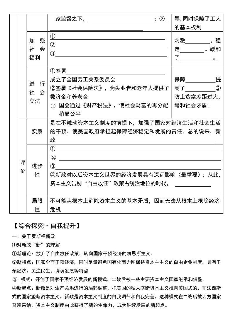 第18课罗斯福新政同步学案-2020-2021学年人教版历史必修202