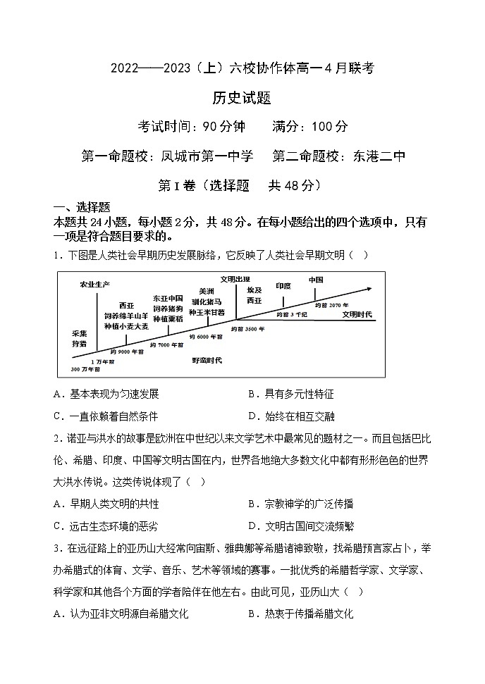 2023辽宁省六校协作体高一下学期4月月考试题历史含解析01