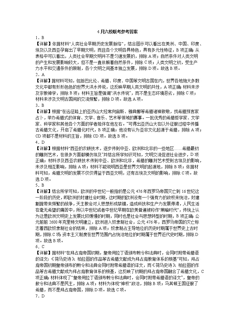 2023辽宁省六校协作体高一下学期4月月考试题历史含解析01