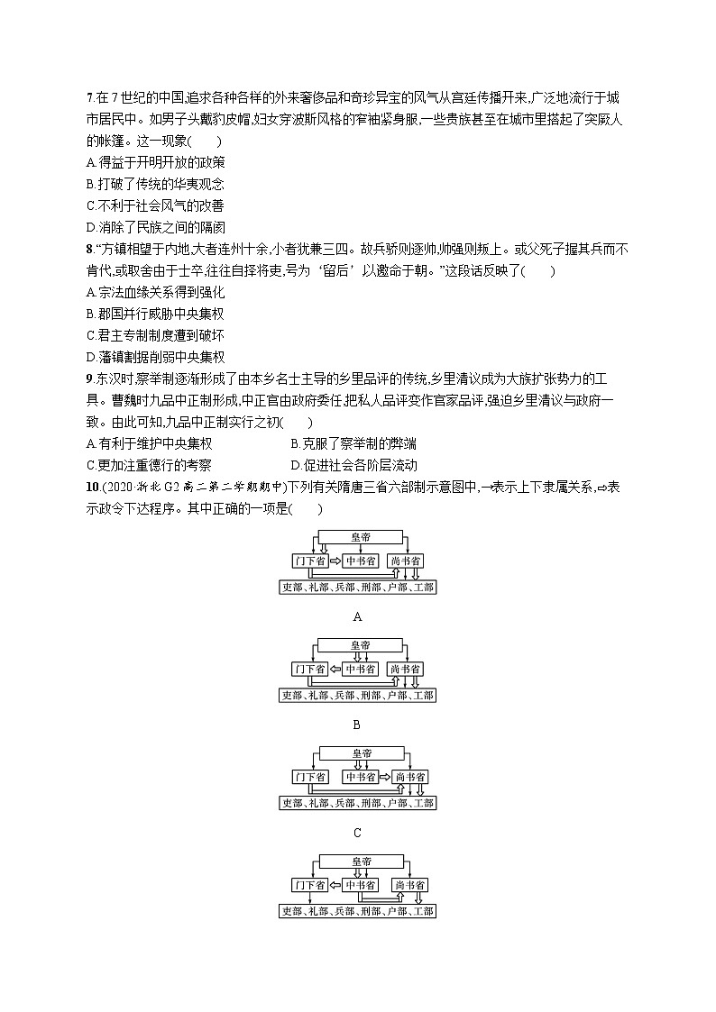 高考 优化集训2　三国两晋南北朝的民族交融与隋唐统一多民族封建国家的发展 试卷02