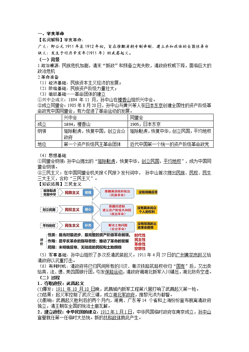 08 辛亥革命与北洋军阀统治时期  知识梳理第2页