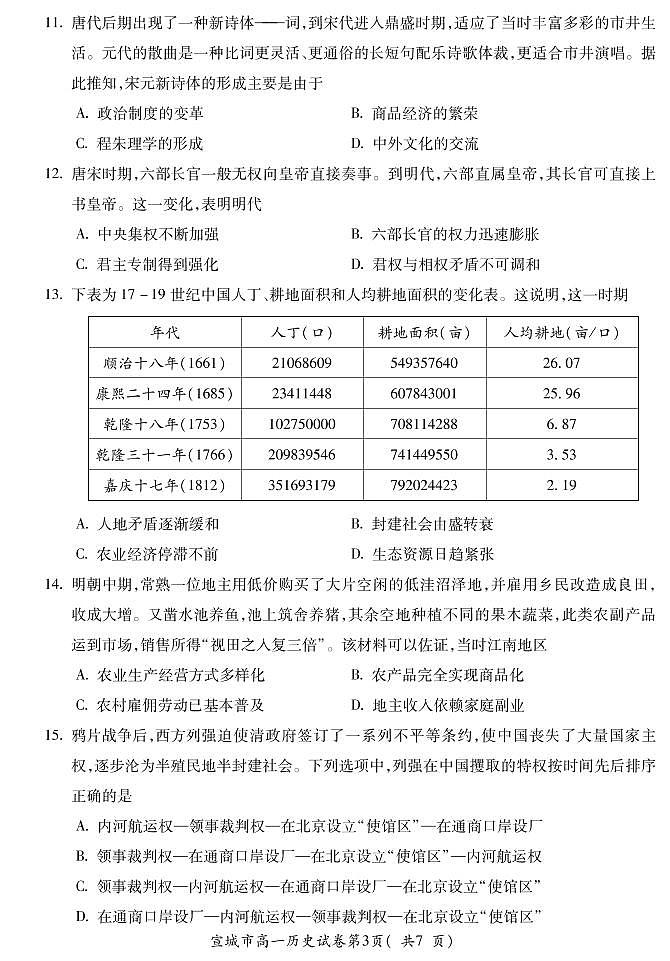 安徽省宣城市2022-2023学年高一上学期期末调研测试历史试题PDF版含答案03