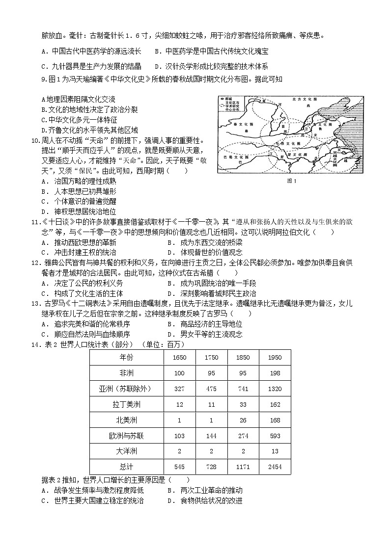 2022-2023学年第二学期期中考试历史试卷第2页