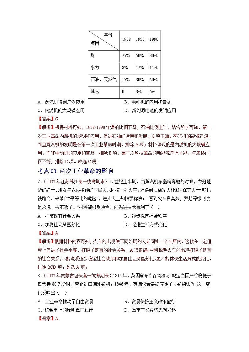 第五单元 工业革命与马克思主义的诞生【过习题】（解析版）第3页