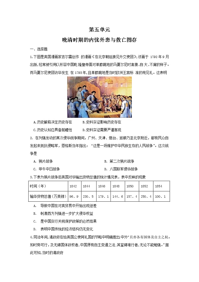单元复习05  晚晴时期的内忧外患与救亡图存【过习题】（原卷版） 第1页