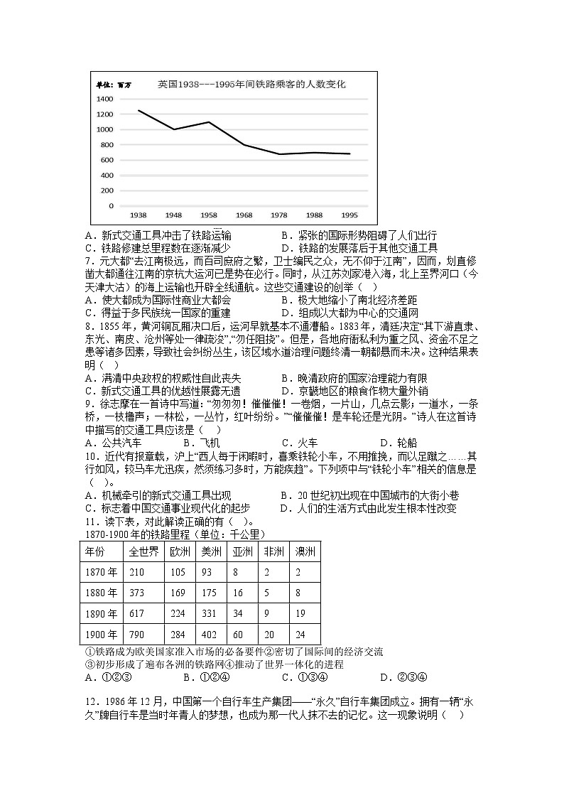 第五单元  交通与社会变迁（B卷 能力提升练）-【单元测试】2022-2023学年高二历史分层训练AB卷（选择性必修2）02