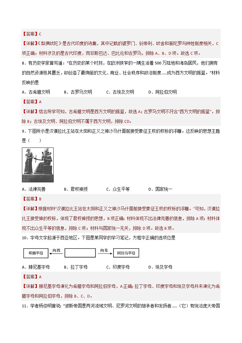 第一单元  古代文明的产生与发展（A卷•基础过关卷）（解析版）-【单元测试】2022-2023学年高一历史分层训练AB卷（中外历史纲要下）第3页