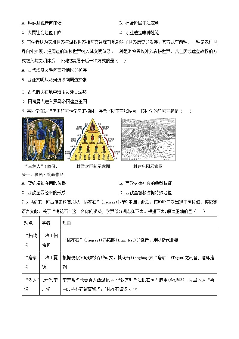 安徽省马鞍山市红星中学2022-2023学年高一下学期期中考试历史试题（原卷版）第2页