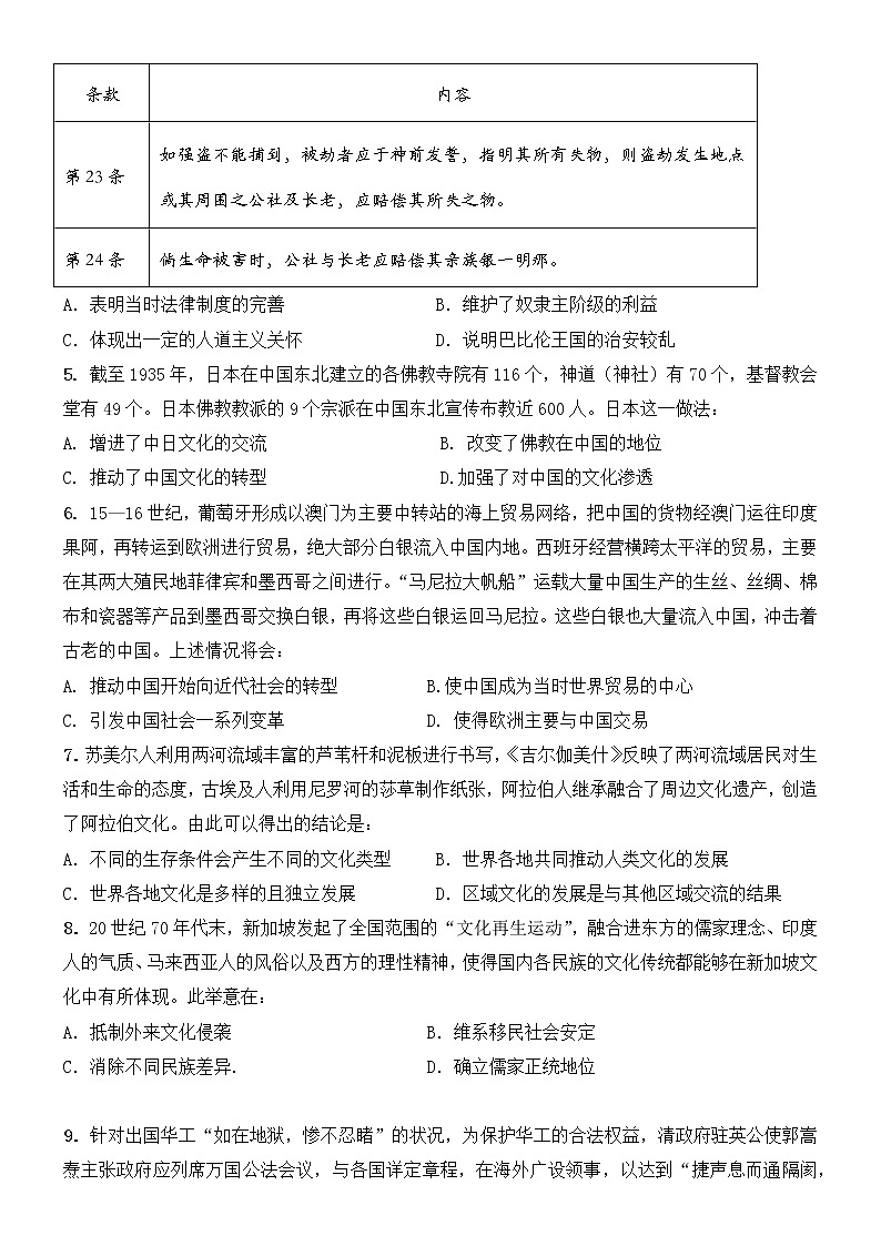 湖北省老河口市高级中学2022-2023学年高二下学期期中考试历史试题02