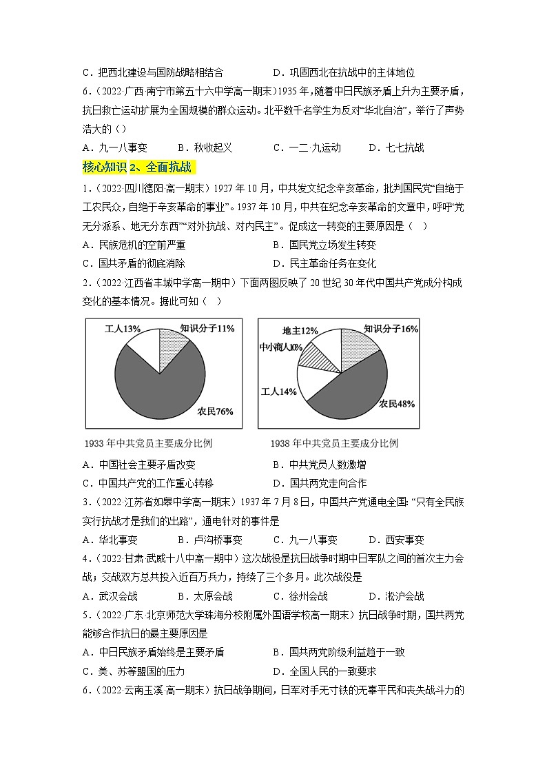 第八单元 中华民族的抗日战争和人民解放战争（A卷·知识通关练）-【单元测试】2022-2023学年高一历史分层训练AB卷（统编版·中外历史纲要上）02