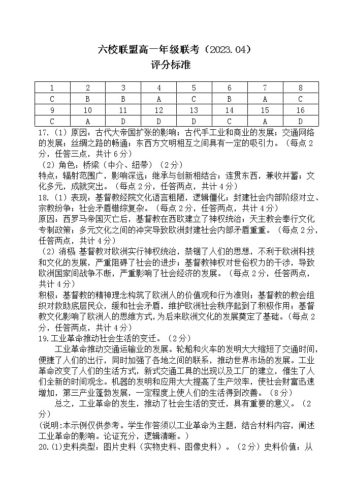 河北省保定市六校联盟2022-2023学年高一下学期4月期中联考历史试题01
