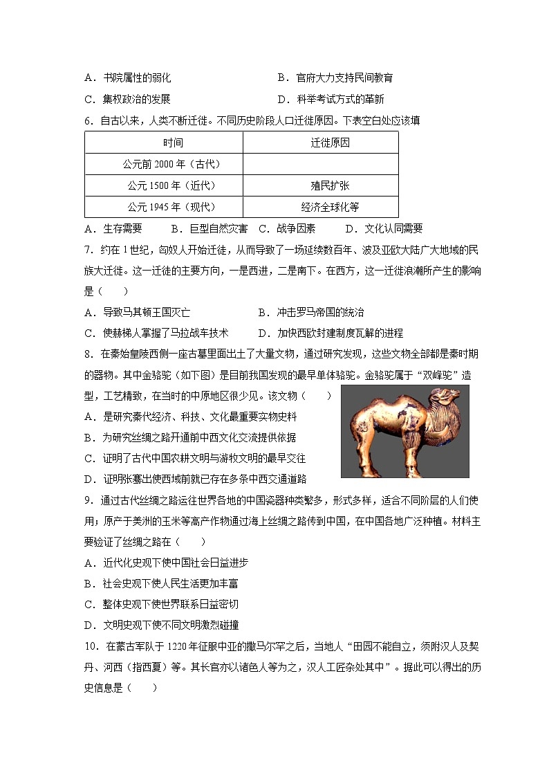 高二年级历史学科试卷第2页