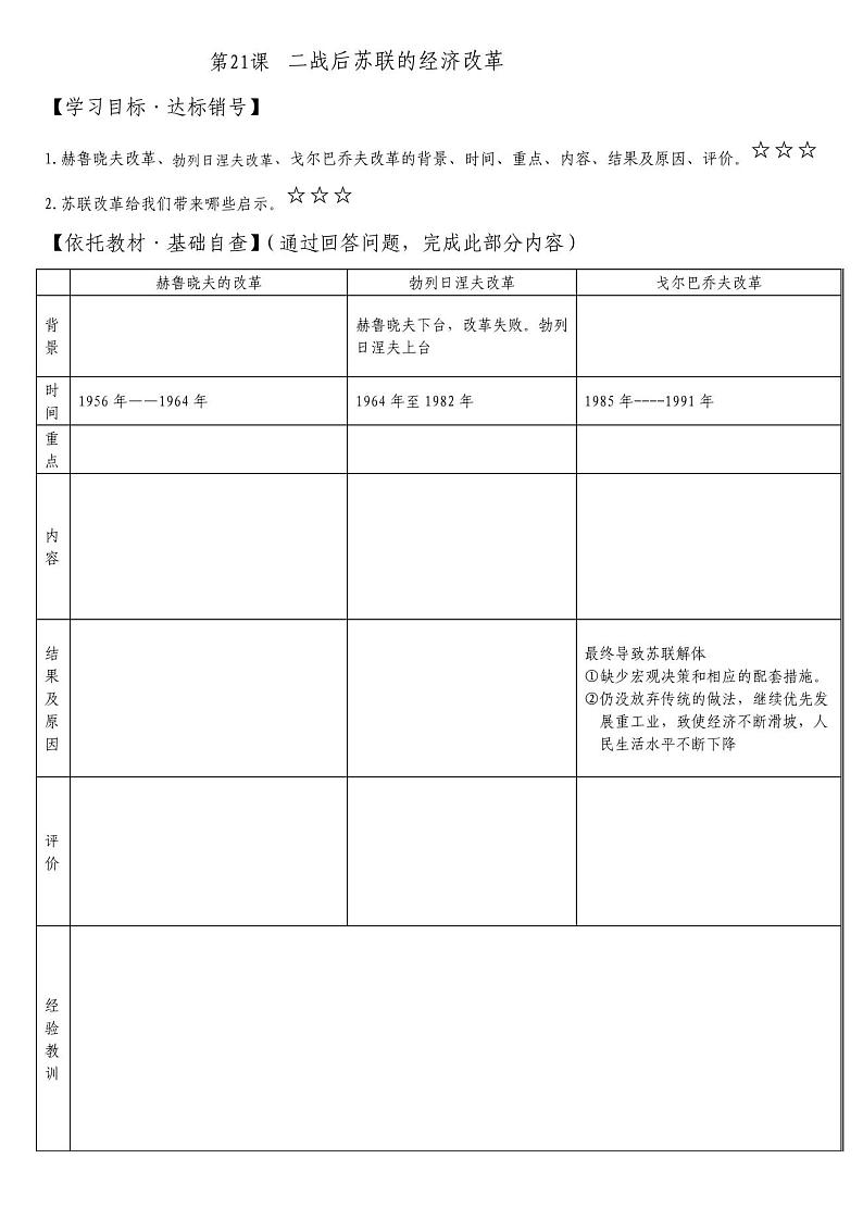 第21课二战后苏联的经济改革同步学案-2020-2021学年人教版历史必修2第1页