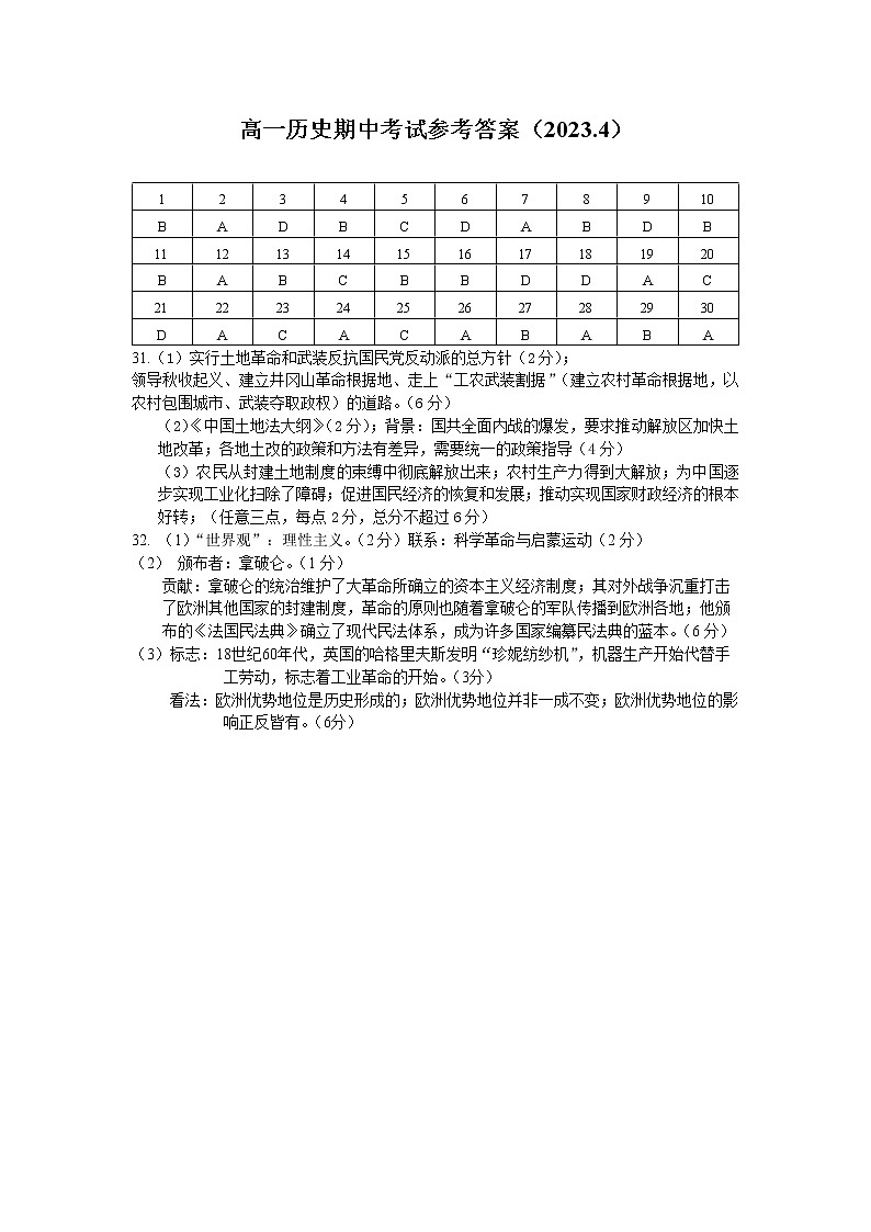 2023浙江省浙北G2联盟高一下学期4月期中联考试题历史含答案01