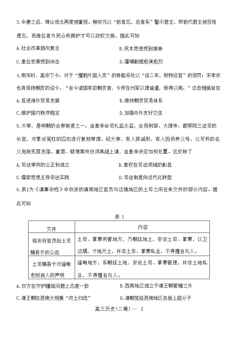 2023辽宁省部分学校高三下学期二模历史试题含答案02