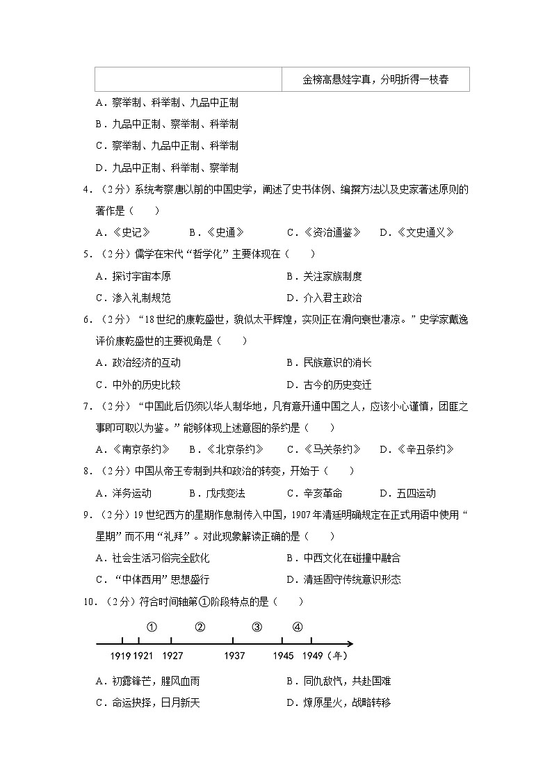 2021年上海市崇明区高考历史二模试卷第2页