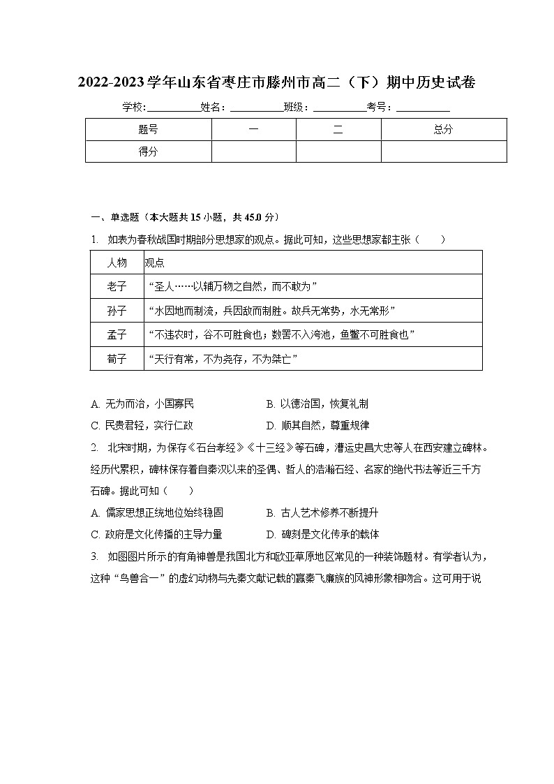 山东省滕州市2022-2023学年高二下学期期中考试历史试卷01