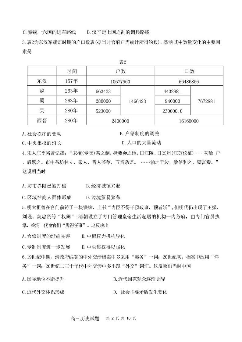 2023年4月山东省新高考联合模拟考试（济南二模）历史第2页