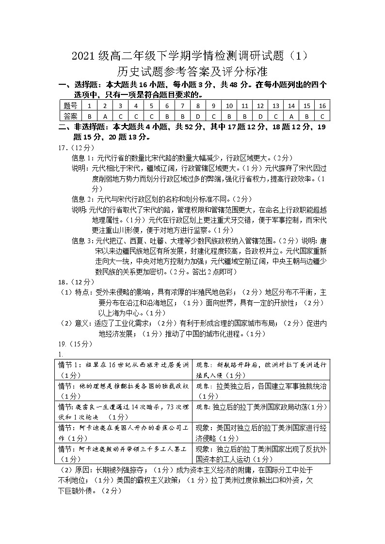 江苏省溧水高级中学2022-2023学年高二下学期期中考试历史试题01