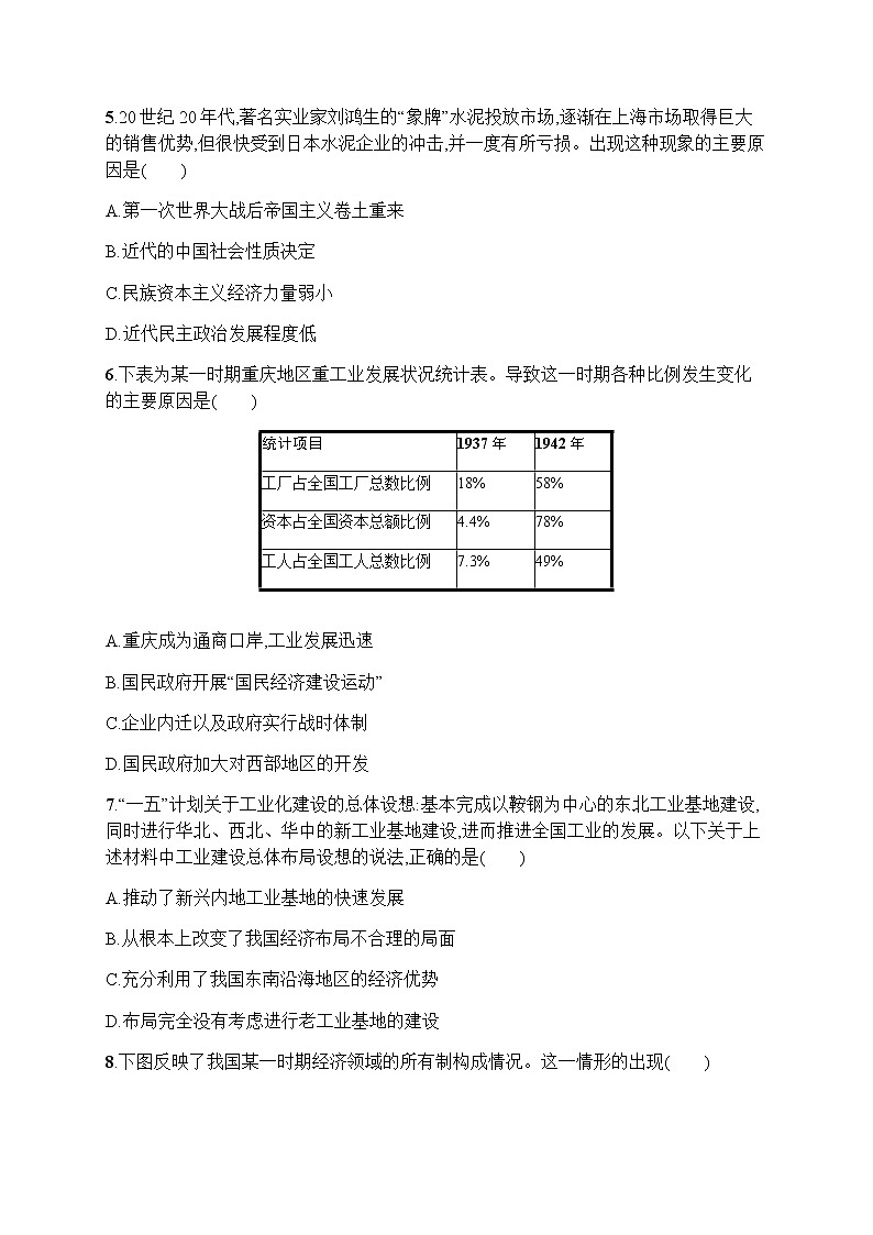 2023届人教版高考历史一轮复习（广西专用）专题八近现代中国的经济发展和社会变迁单元测试含答案第3页