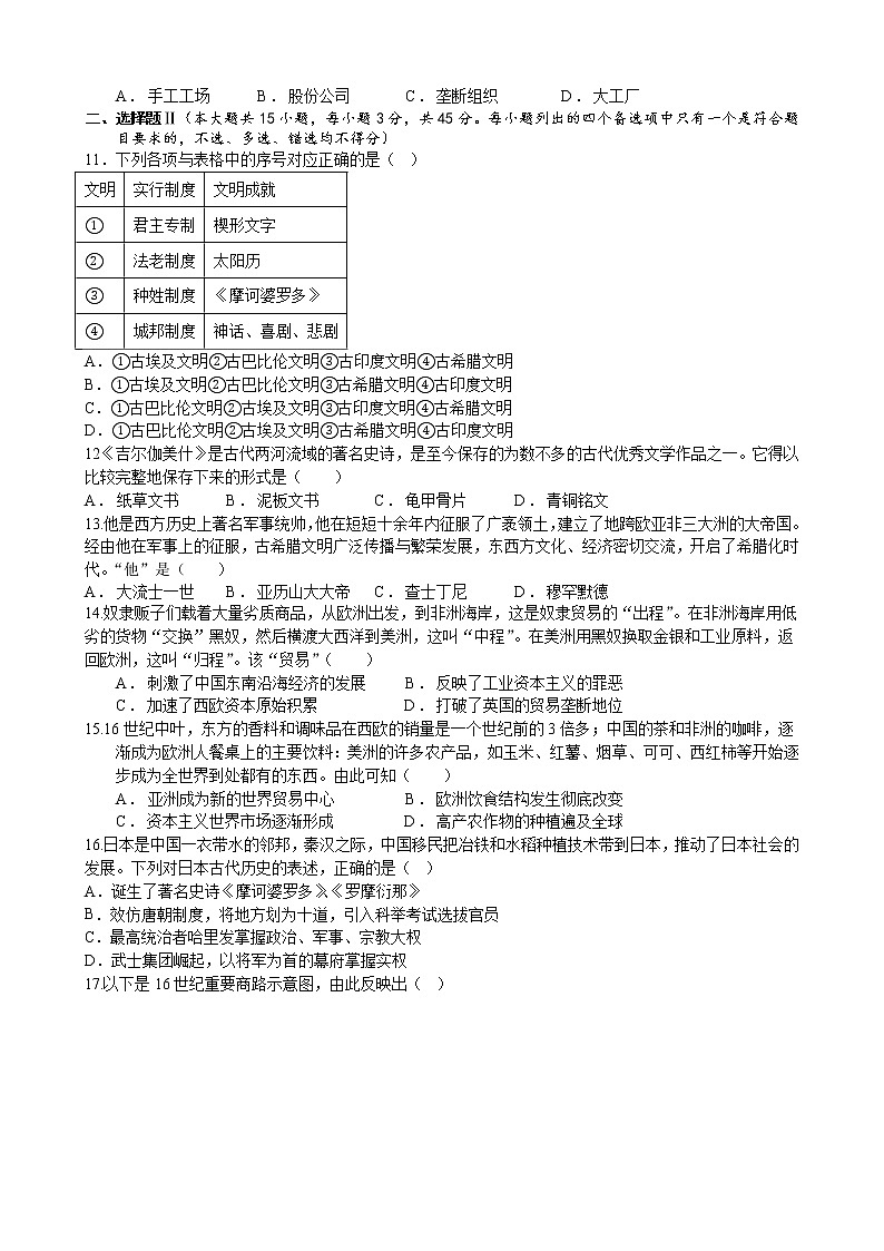 浙江省金华市曙光学校2022-2023学年高一下学期期中历史试题02