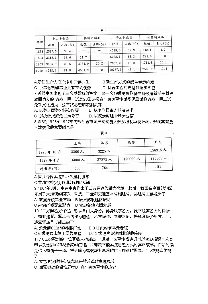 2023届山东省济宁市高三二模考试历史试题（有答案）02