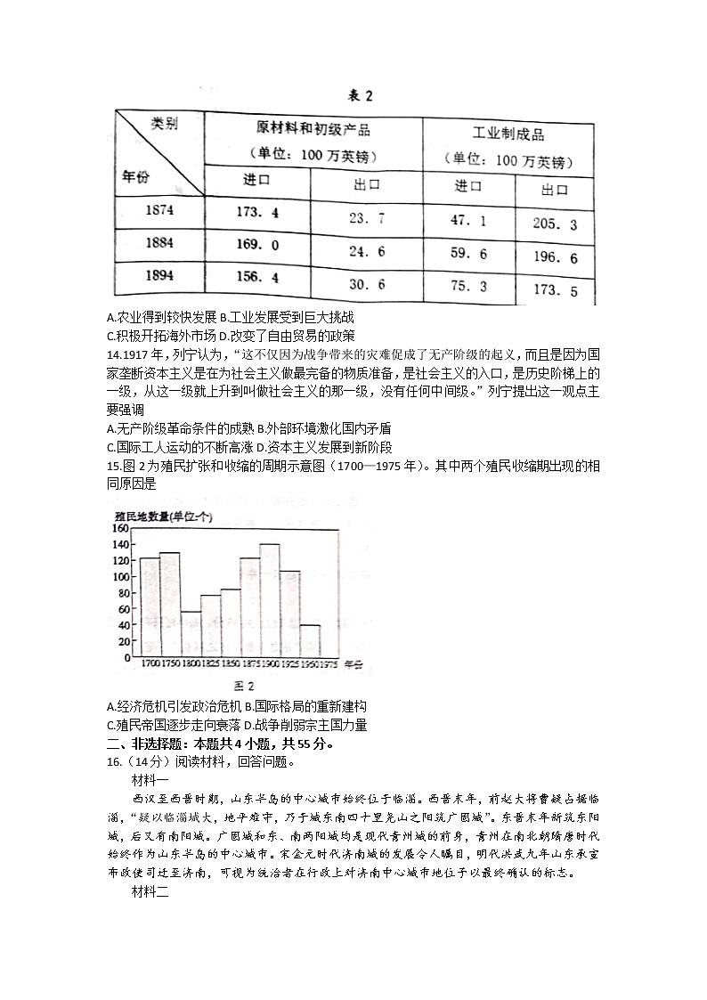 2023届山东省淄博市部分学校高考二模历史试题（含答案）03