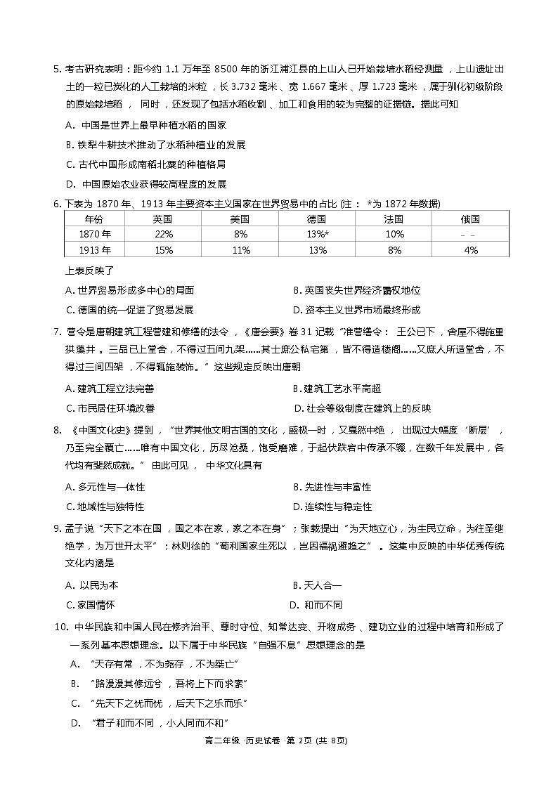云南省保山市腾冲市2022-2023学年高二下学期期中考试历史试题02