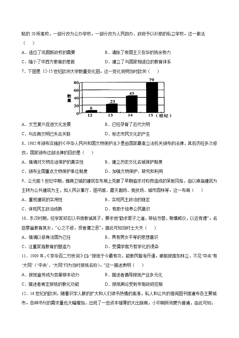 第14课 文化传承的多种载体及其发展【同步练习】--2022-2023学年高中历史统编版（2019）选择性必修三02