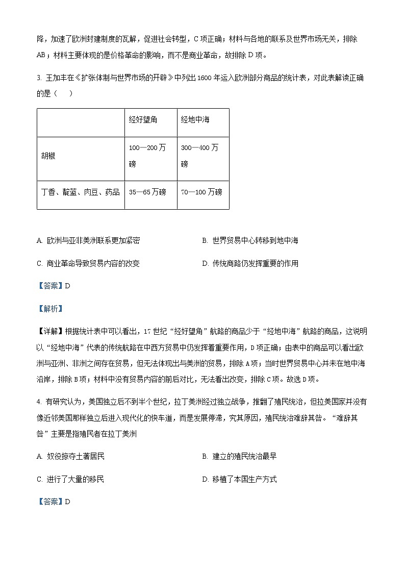 2021-2022学年四川省遂宁市遂宁中学高一下学期期末适应性训练（一）历史试题含解析02