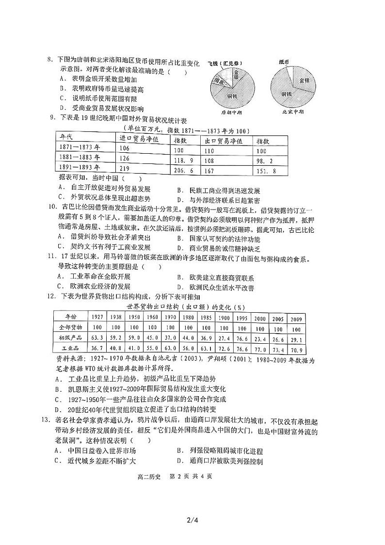 2022-2023学年安徽省合肥市庐巢七校联考高二下学期3月月考历史试题PDF版含答案02