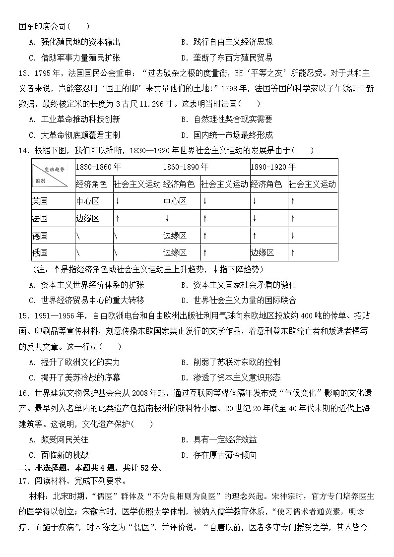 2023届新高考历史模拟冲刺卷（广东卷）及答案03