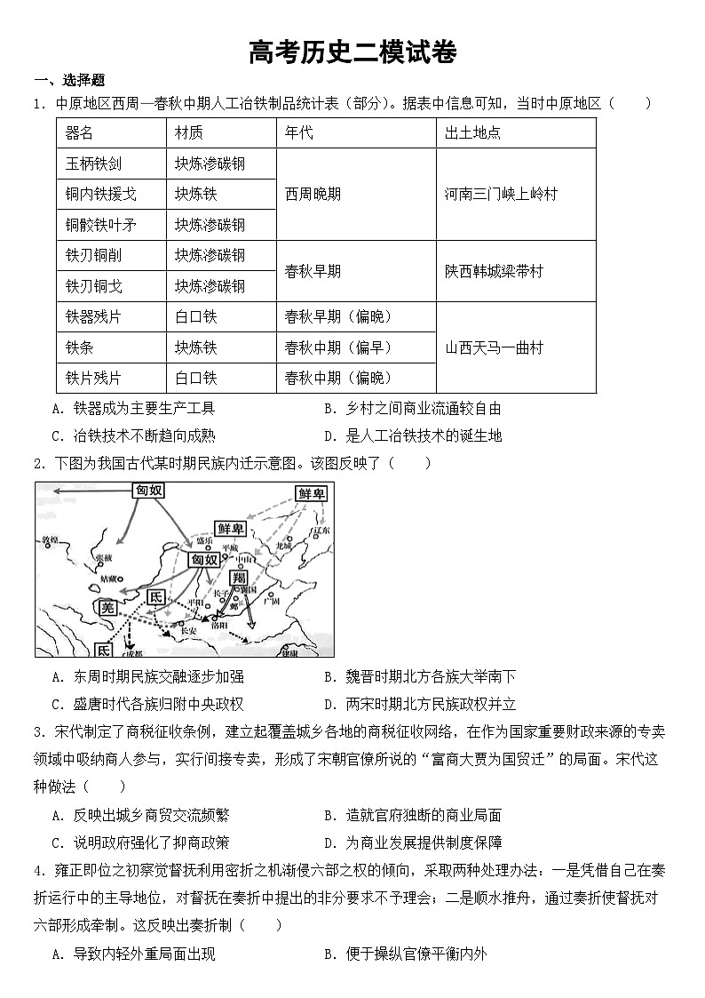 安徽省蚌埠市2023年高考历史二模试卷及答案01