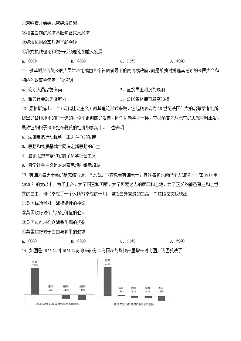 精品解析：辽宁省2020-2021学年高二上学期选科新题型测历史试题（原卷版）第3页