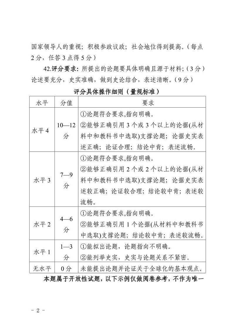 2023届内蒙古赤峰市高三4月模拟考试 文综历史答案第2页