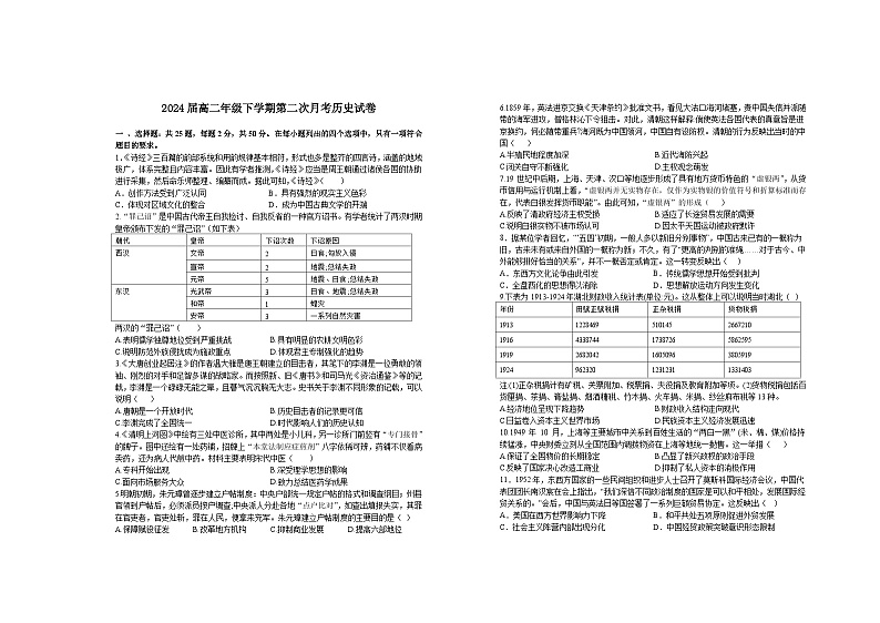 江西省宜春市上高二中2022-2023学年高二历史下学期第二次月考试题（Word版附答案）01