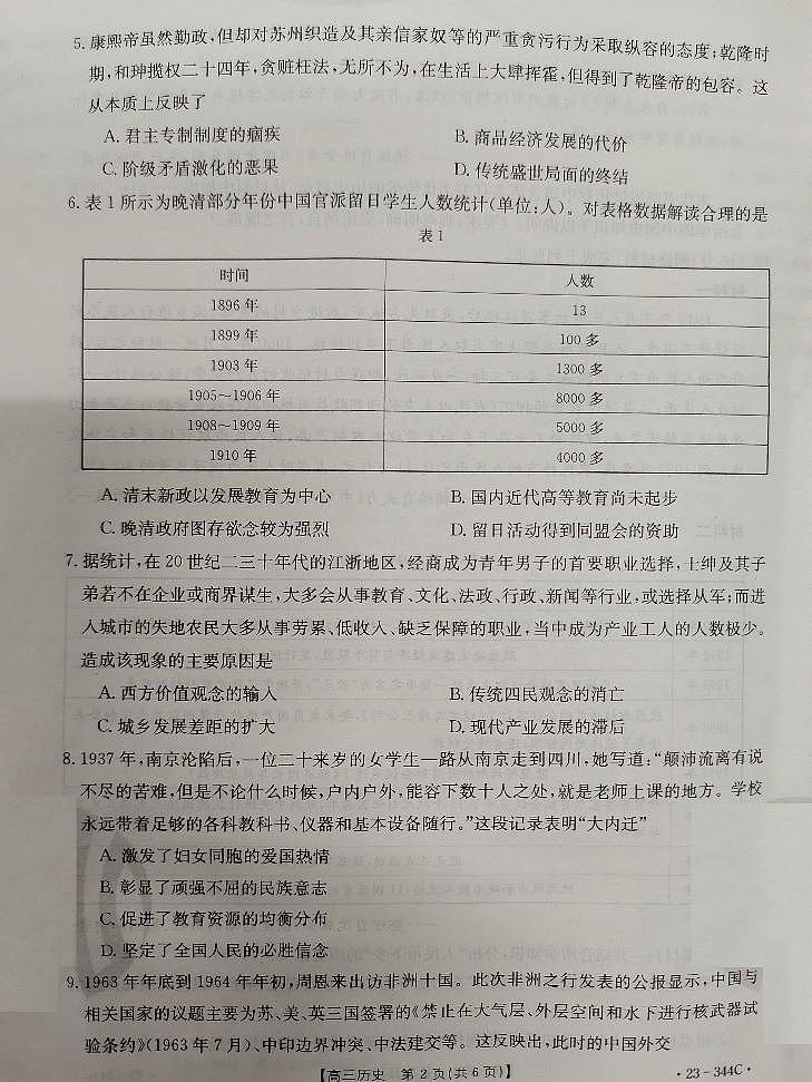 2023届河北省邯郸市高三一模考试历史试题02