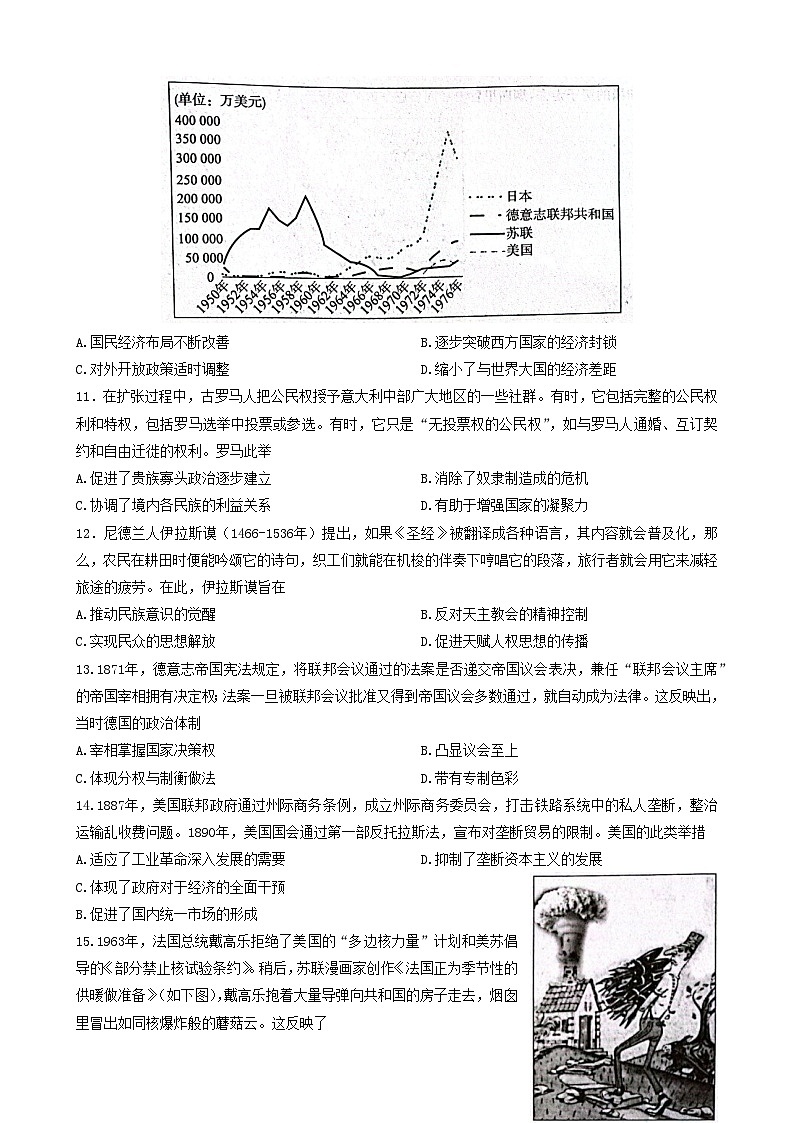 2023届河北省沧州市高三调研性模拟考试（一模）历史试题03