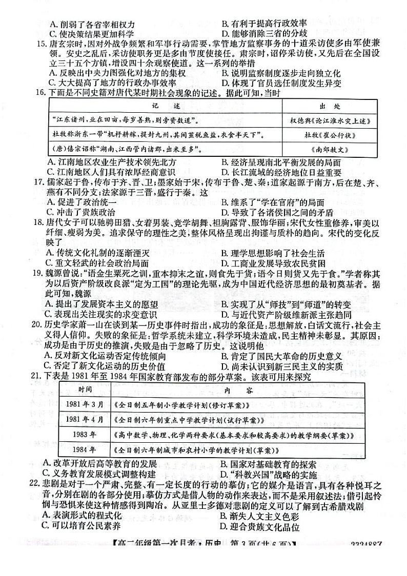 陕西省榆林市府谷中学2022-2023高二下学期第一次月考历史试题第3页